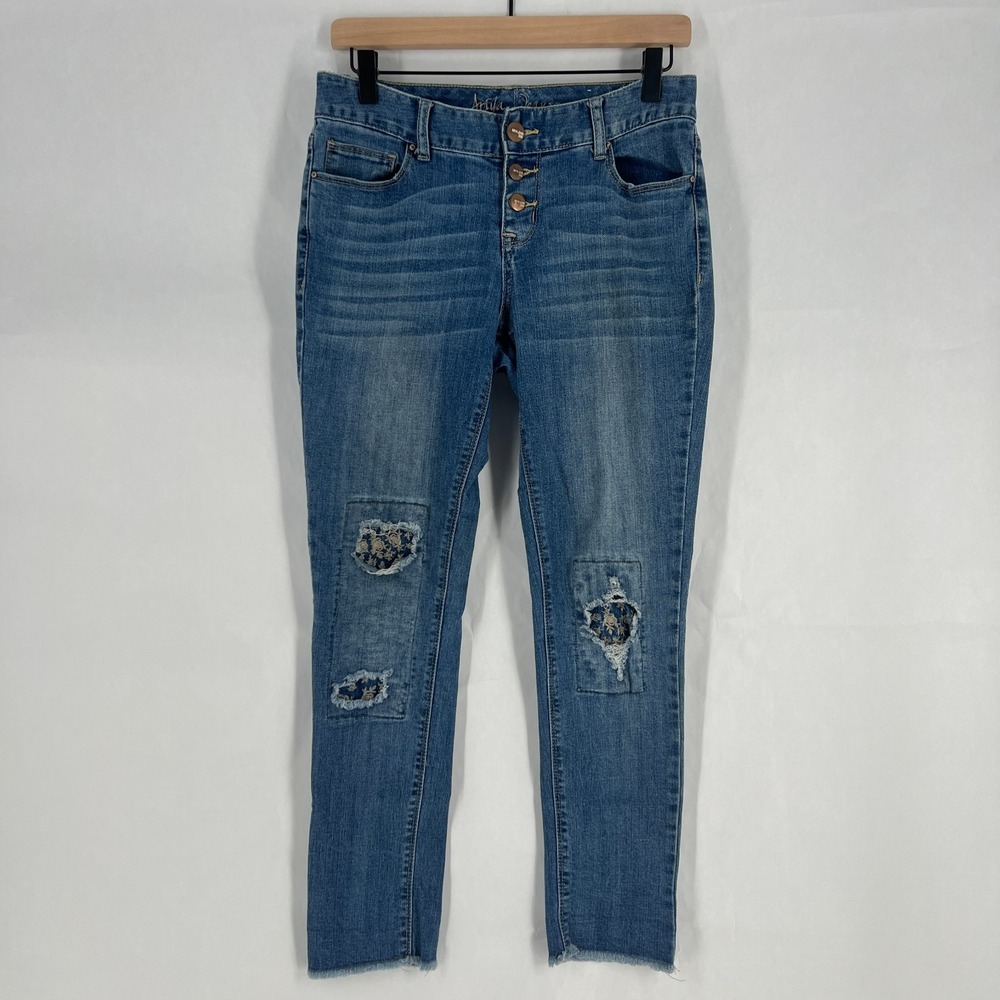 Ariya Kilkenny Skinny Jeans Womens 5/6 Blue Denim Cotton Distressed Frayed Hem‎